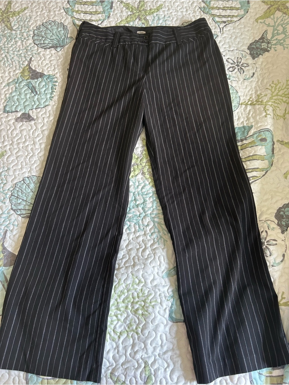 Black Pinstripe Wide-Leg Dress Pants